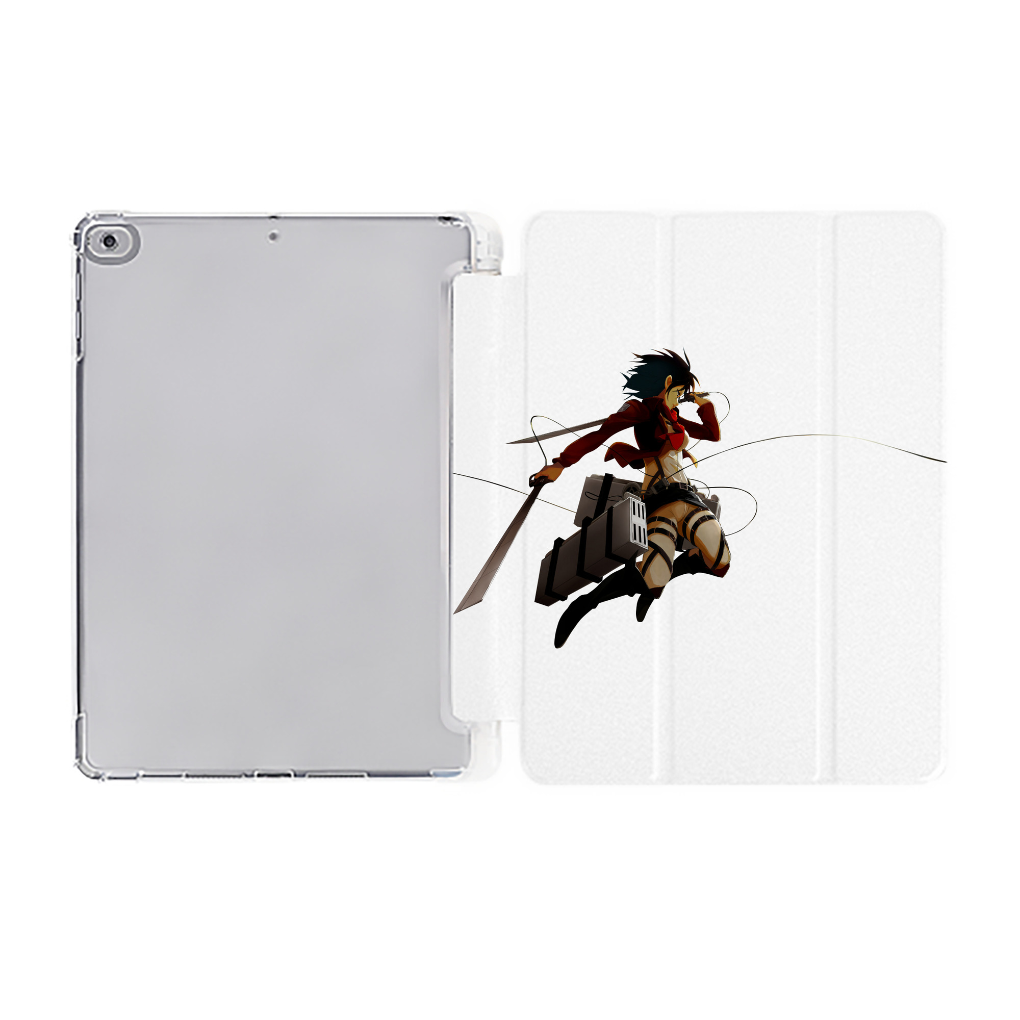 （画像用） 進撃の巨人 ミカサ·アッカーマン Attack on Titan Mikasa Ackerman IPad ケース ペン収納付き 三つ折りスタンド PUレザー×シリコン 対応機種9.5/10.5/10.9インチ